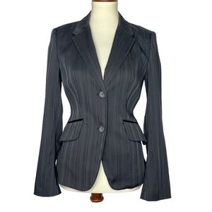 Kenneth Cole Blazer Women 2 Black on Black Striped Jacket 2 Button Lined Stretch